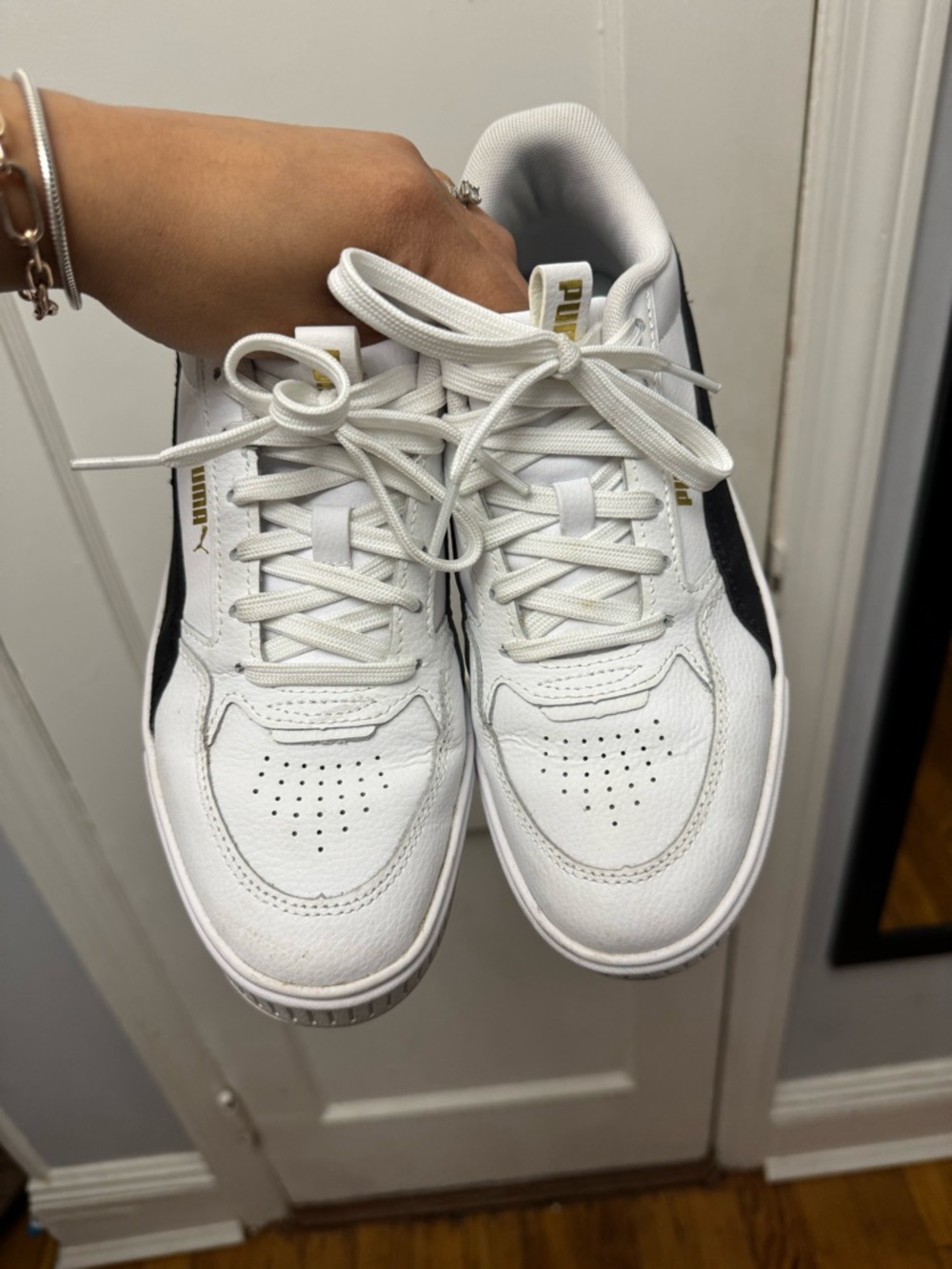 Puma Women's Platform White and Black Sneakers with Gold Logo - Picture 6 of 8